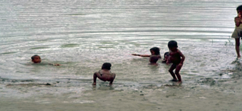 Children playing in a pond outside their village in Bangladesh.: Photograph courtesy of Michael L Bennish and M. John Albert from the chapter “Shigellosis” in the Book.